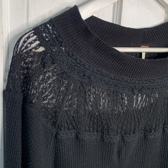 Free People Spring Valley Black Thermal Lace-Trim Top W-128 Sz Small - Picture 5 of 10